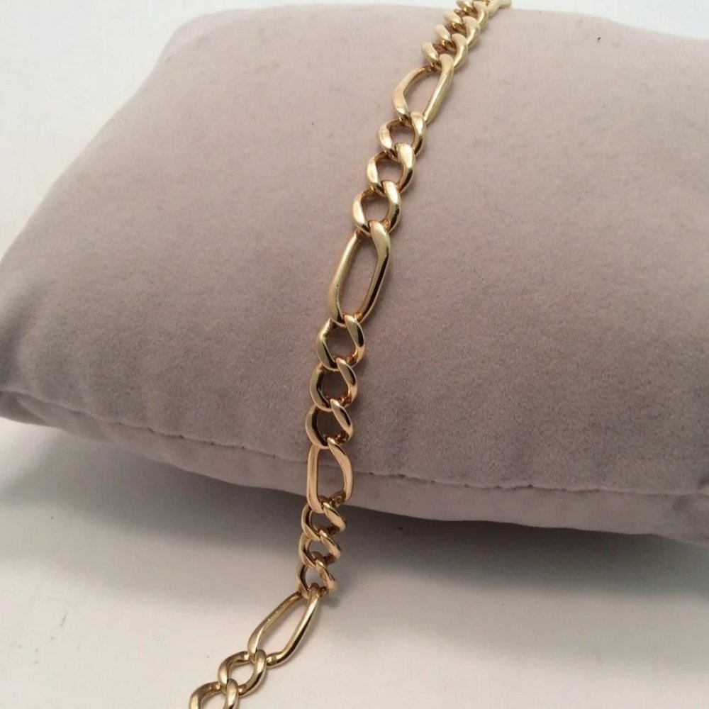 14K YELLOW REAL SOLID GOLD FIGARO  BRACELET 8''   6MM  10.30GR